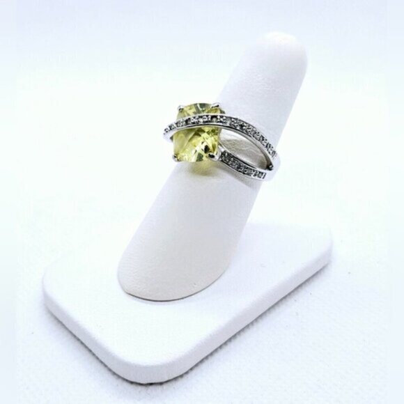 Yellow Simulant Sapphire Cable Silver Tone Fashion Ring - Picture 5 of 11
